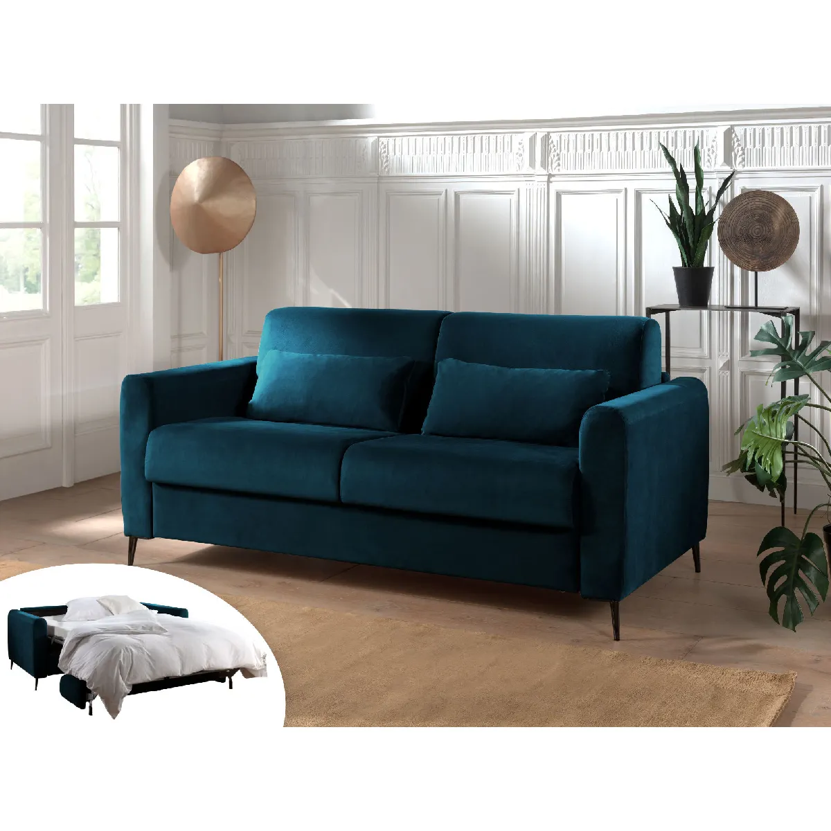 Owen - canapé lit 3 places convertible express couchage quotidien 140 cm matelas 12 cm en