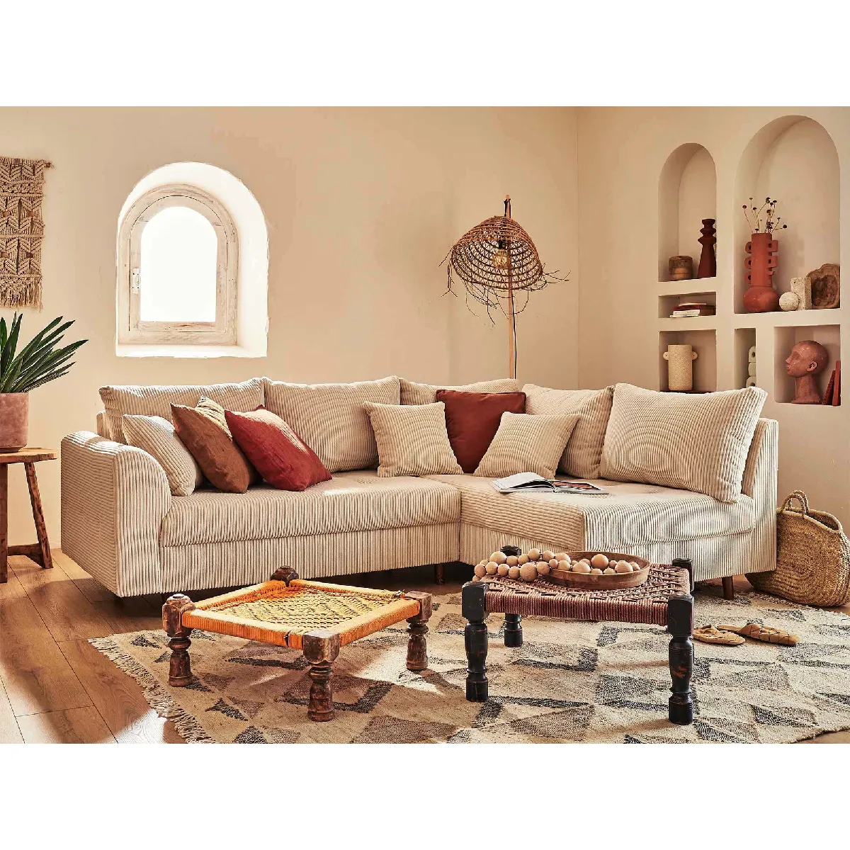 Lisa Design Beige Rune - Canapé D'angle Droit - 4 Places - En Velours Côtelé