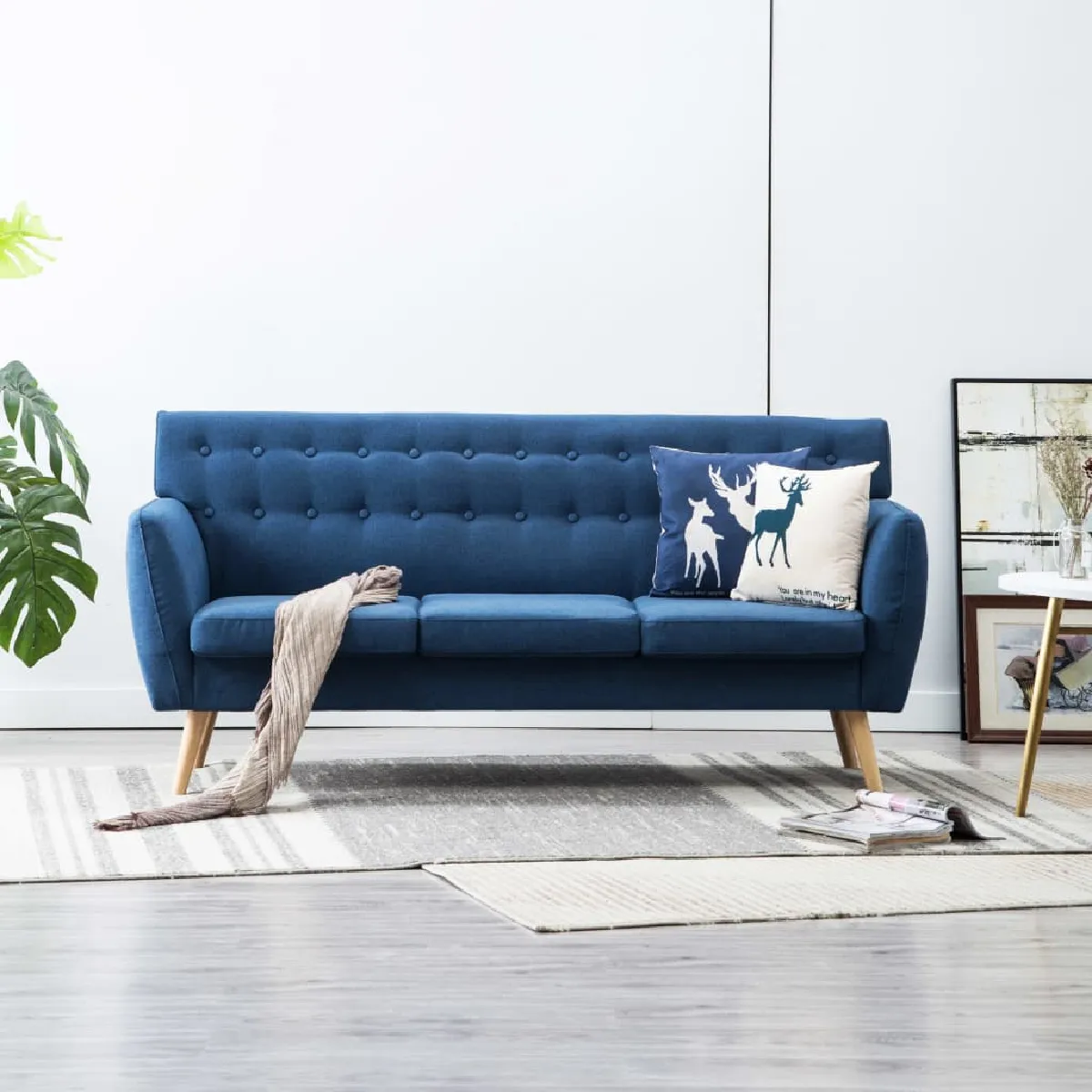 VIDAXL  Canap&eacute; &agrave; 3 places Tapisserie en tissu 172x70x82 cm Bleu 