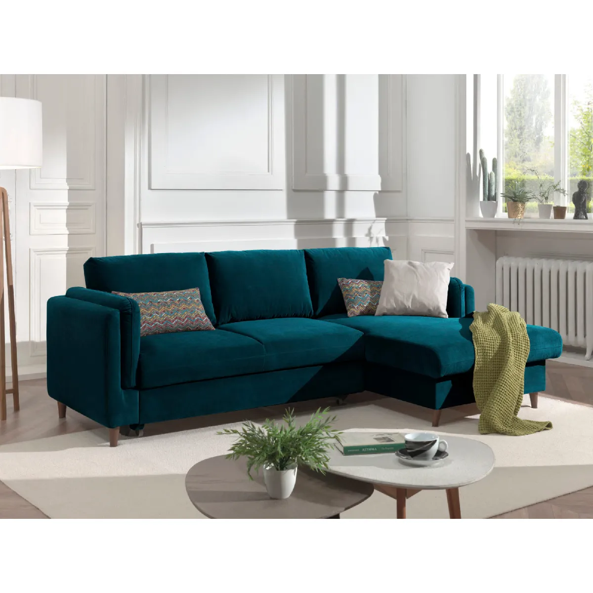 LISA DESIGN Brooke - canap&eacute; d'angle droit - convertible avec coffre - 4 places - en velours