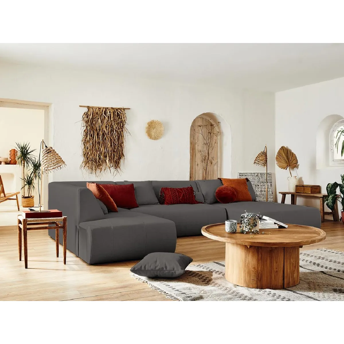 Lisa Design Onyx/Gris Canapé Modulable Panoramique Angle Gauche - Foncé