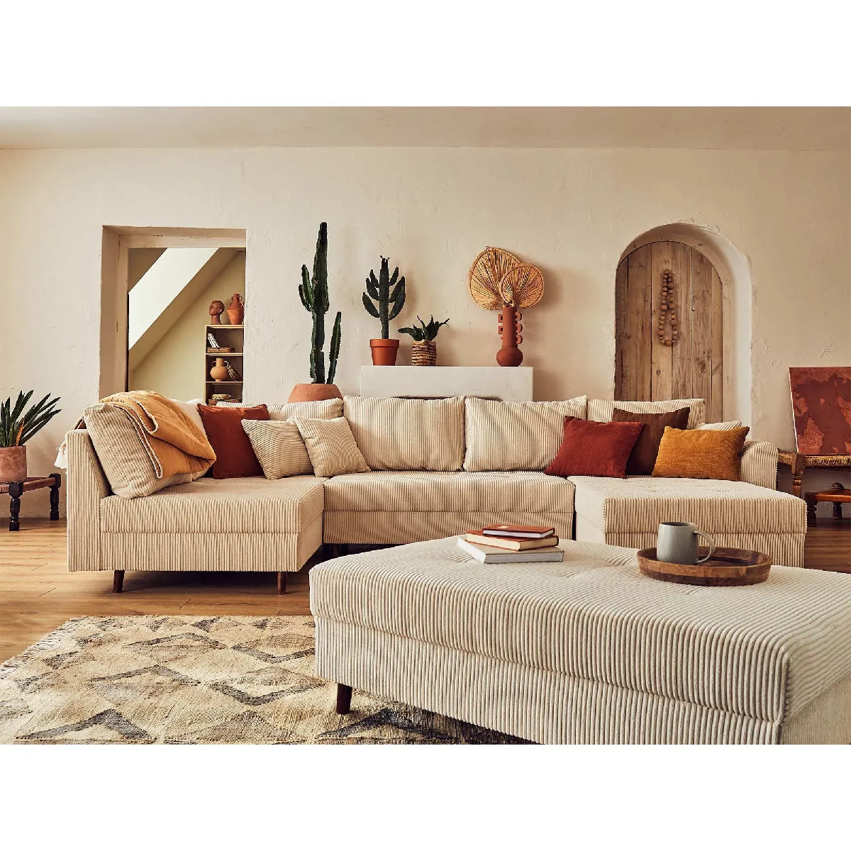 Lisa Design Beige Canapé Panoramique Convertible