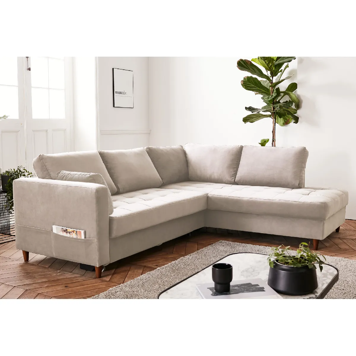LISA DESIGN Anna - canap&eacute; d'angle droit - 5 places - convertible - en velours