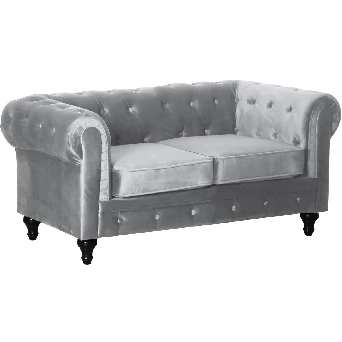 Canapé fixe Chesterfield Velours [ ]Aliza[ ] - 157 x 82 x 70 cm - 2 places - Gris