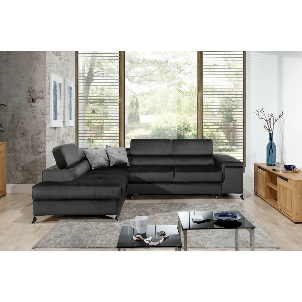 Venesetti canapé d'angle ERWAN - Anthracite