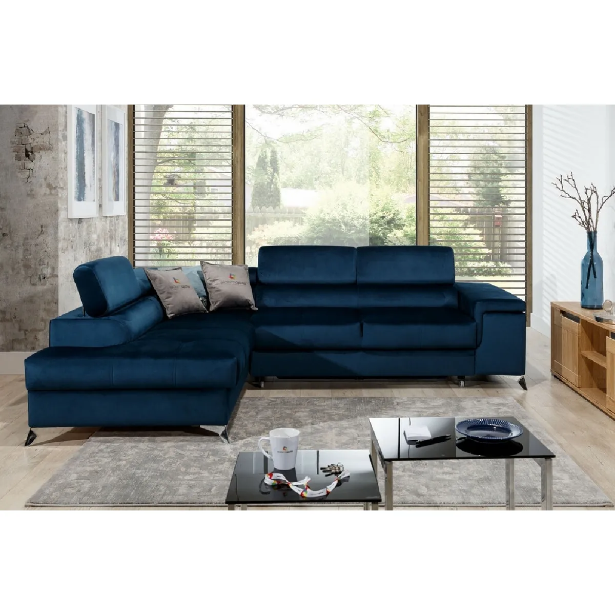 Venesetti ERWAN - Canapé d'angle convertible - Bleu foncé