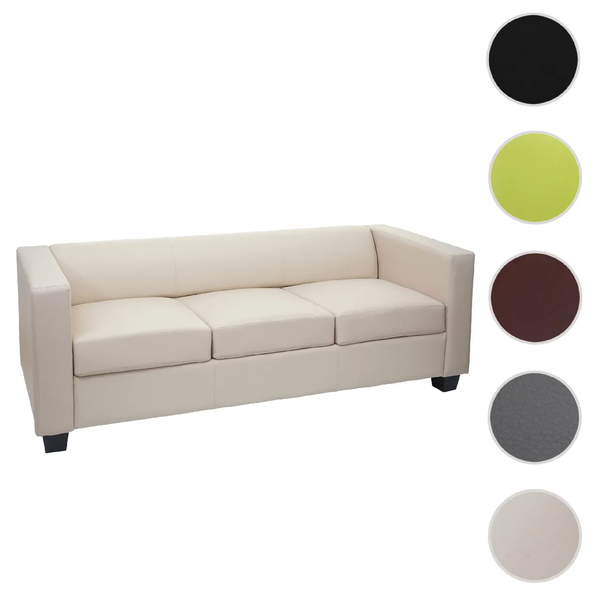 Mendler Canapé Droit 3 Places Simili Cuir - Crème