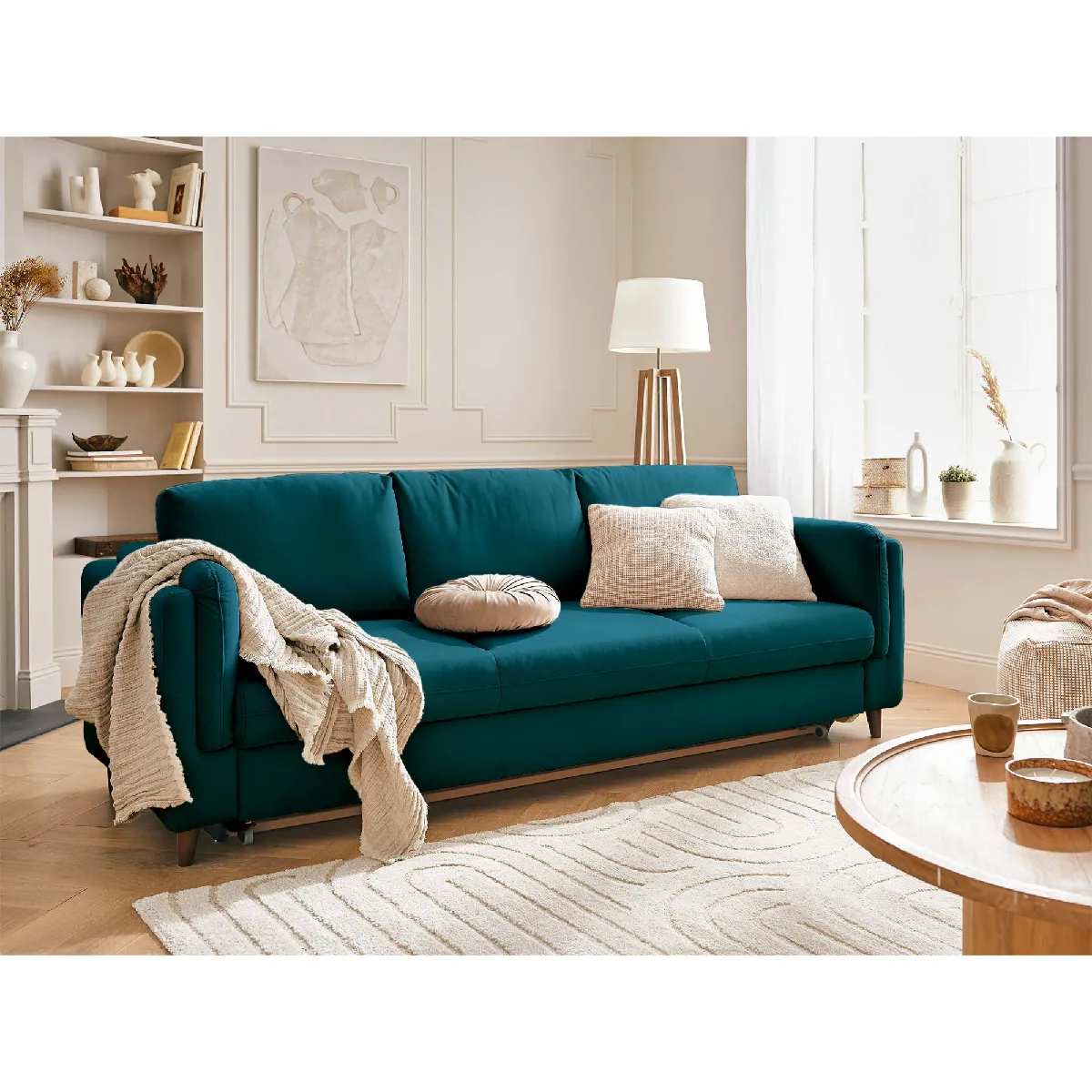 Lisa Design Bleu Brooke - Canapé 3 Places - Convertible - En Velours