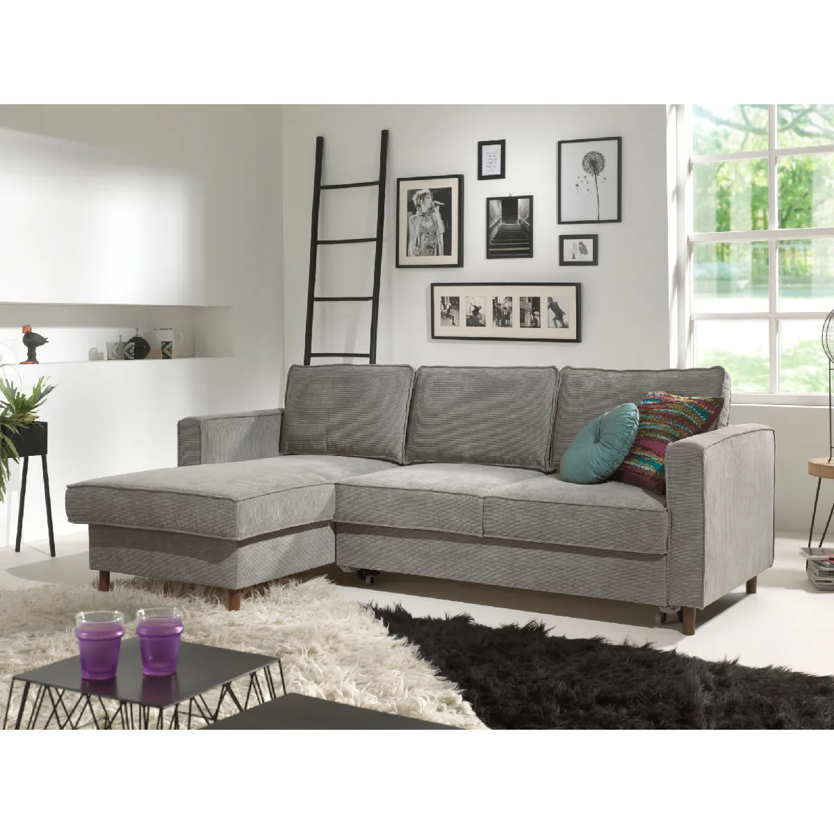 LISA DESIGN Jake - canap&eacute; d'angle gauche - convertible avec coffre - 4 places - en velours c&ocirc;tel&eacute;