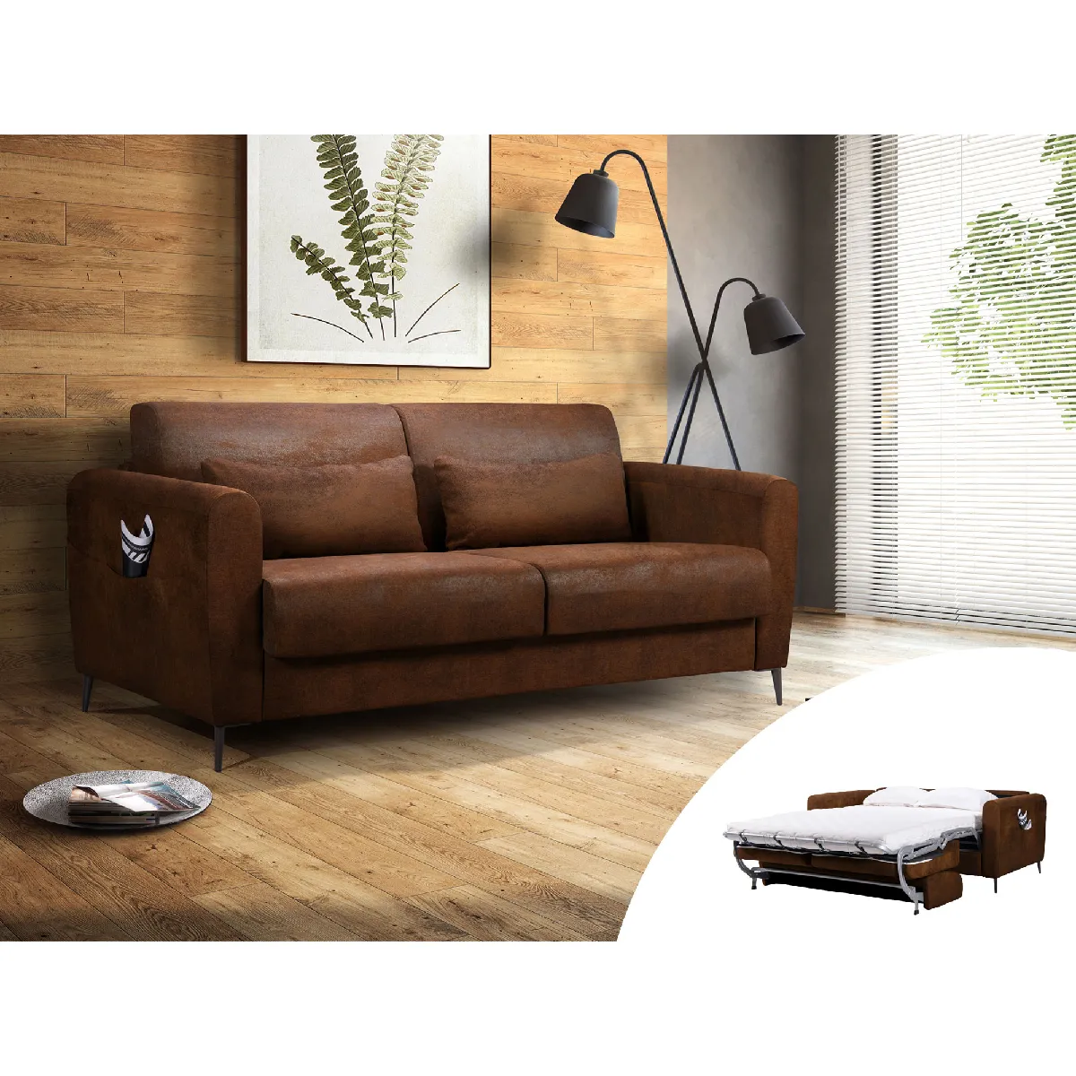 Allan - canapé lit 3 places convertible express couchage quotidien 140 cm matelas 12 cm en