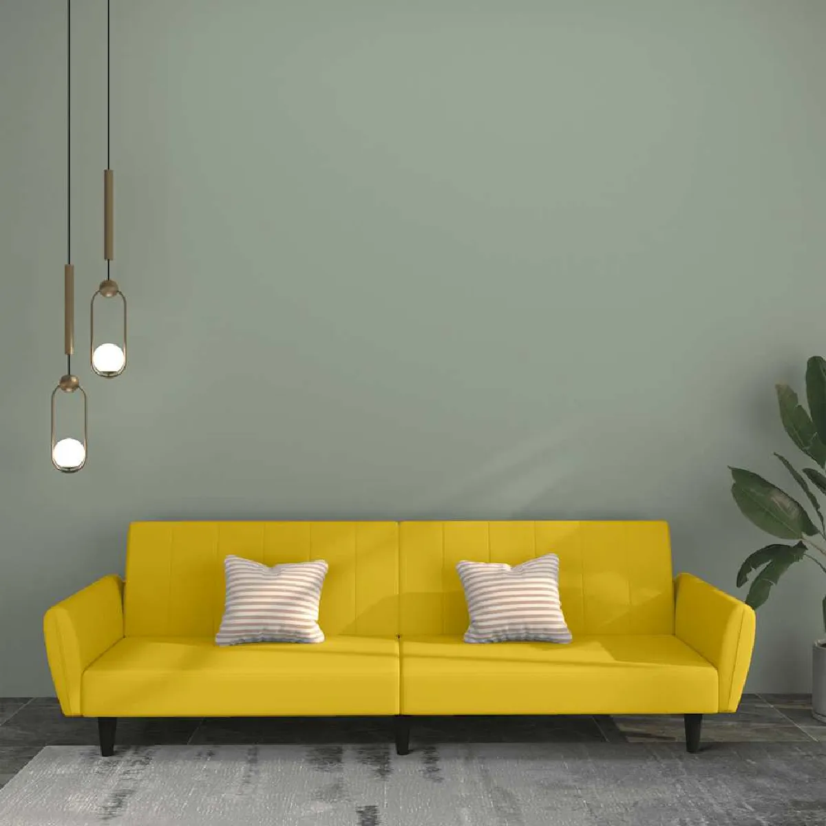 VIDAXL Canapé lit 2 places Jaune velours - vue 7