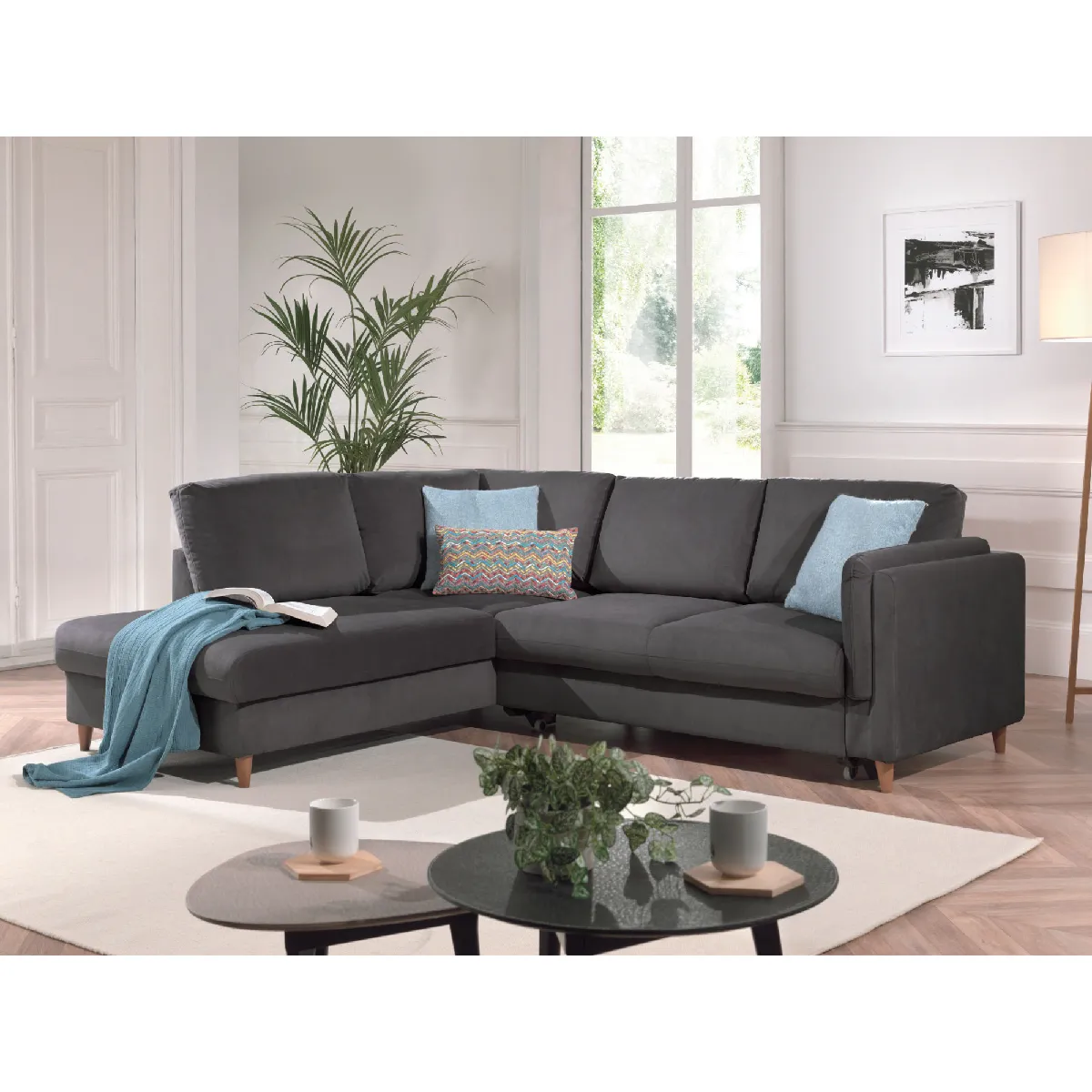 Lisa Design Gris Brooke - Canapé D'angle Gauche - Convertible - 5 Places - En Velours