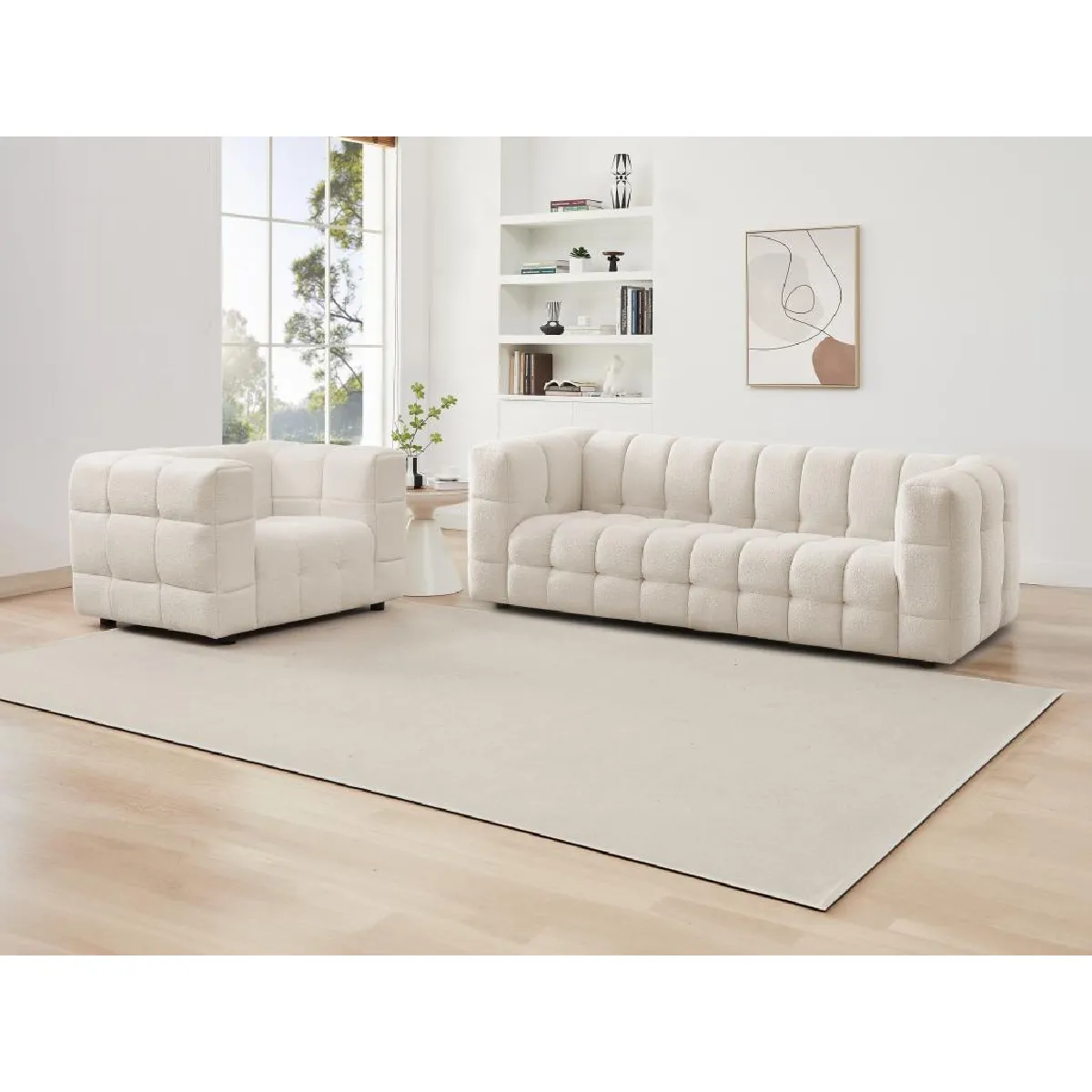 PASCAL MORABITO LERICI Canapé et fauteuil - Tissu bouclette blanc PASCAL MORABITO LERICI Canapé et fauteuil - Tissu bouclette blanc