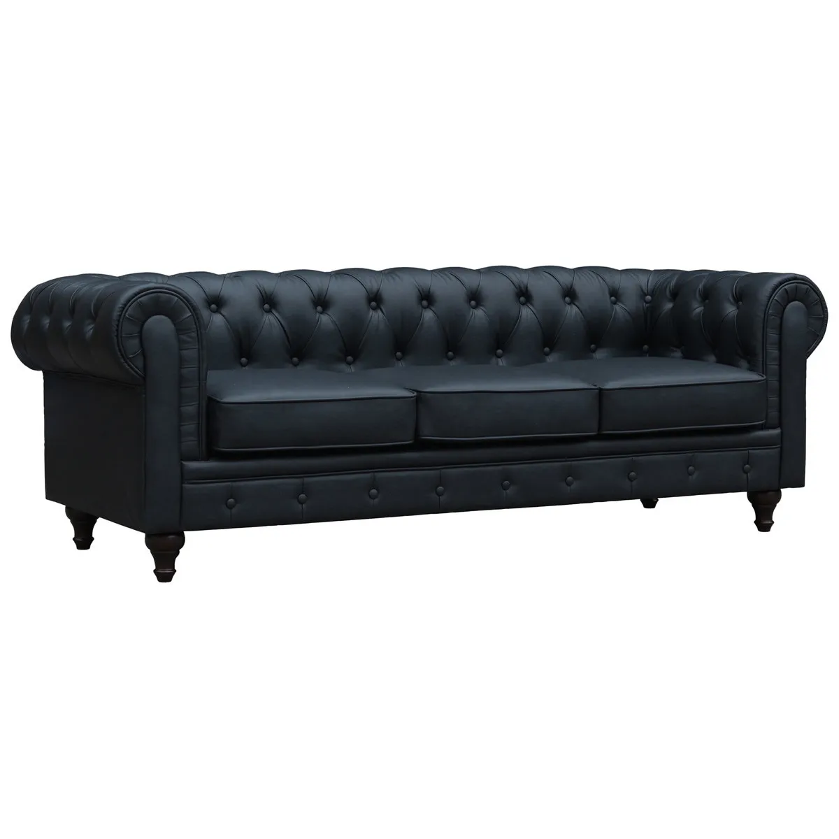 Canapé fixe Chesterfield [ ]Aliza[ ] - 208 x 82 x 70 cm - 3 places - Noir