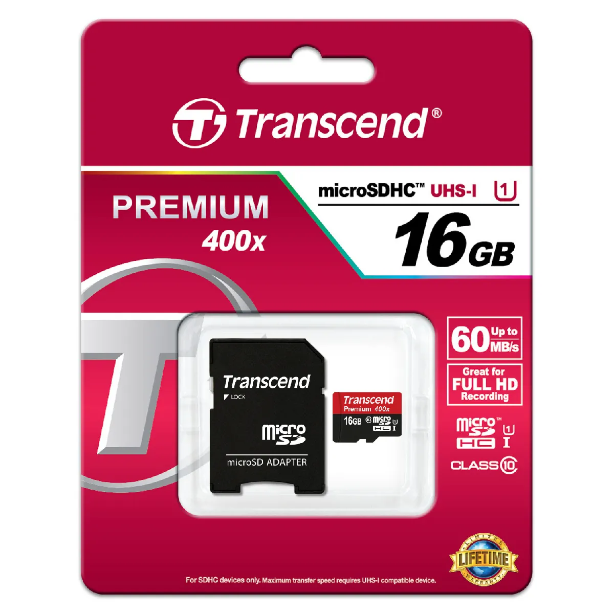 Transcend Noir Microsdhc Uhs-I 16 Go
