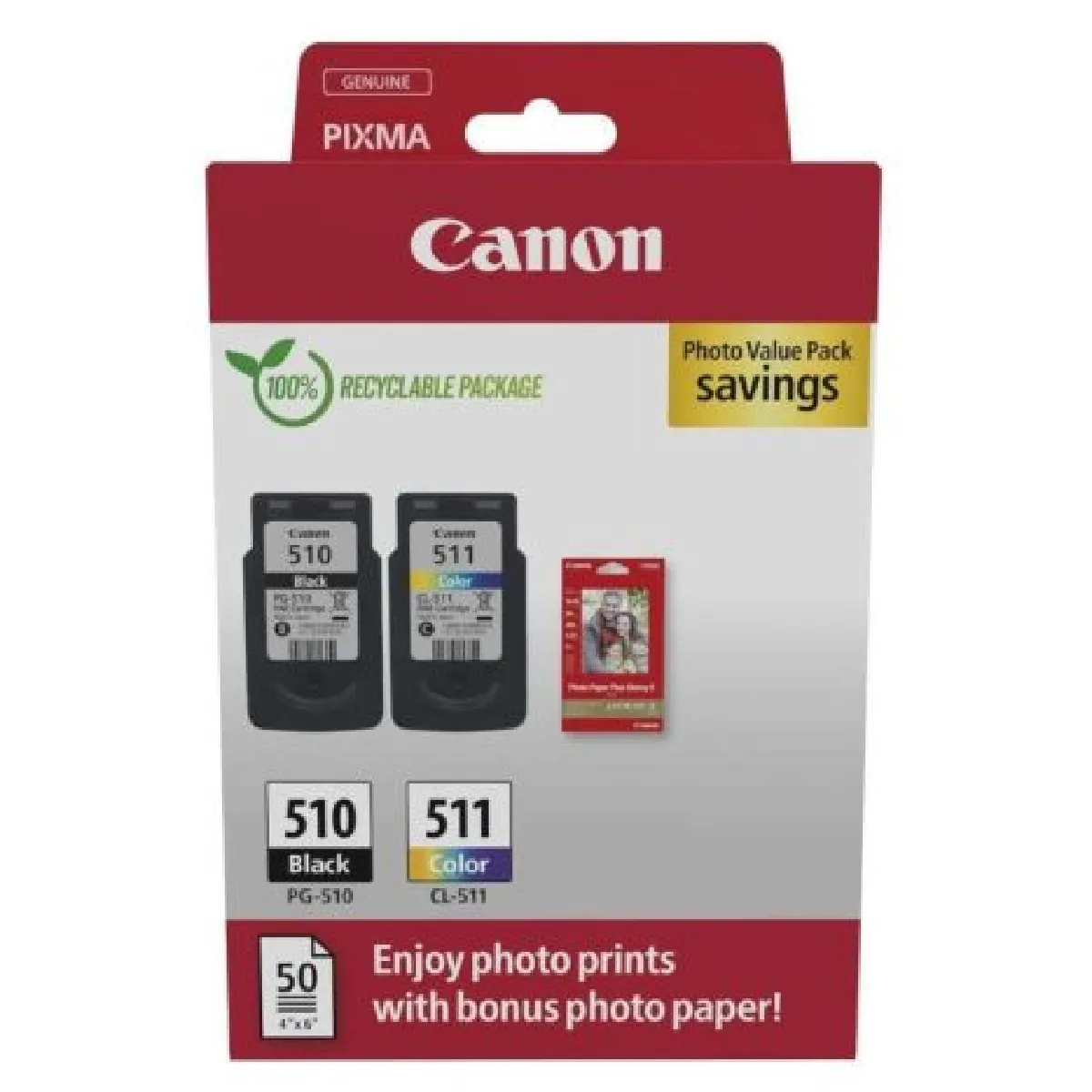 Pack De 2 Cartouches + Couleur + Papier Photo Canon Pg 510 / Cl 511 Canon - vue 2