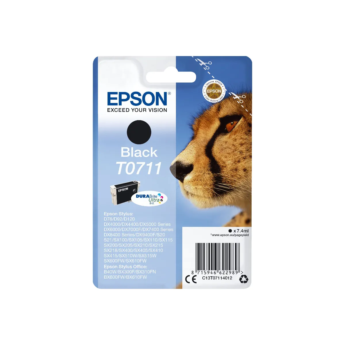 Epson C13T07114012 cartouche d'encre noir ''GUÉPARD'' série T0711 authentique - DURABrite Ultra N