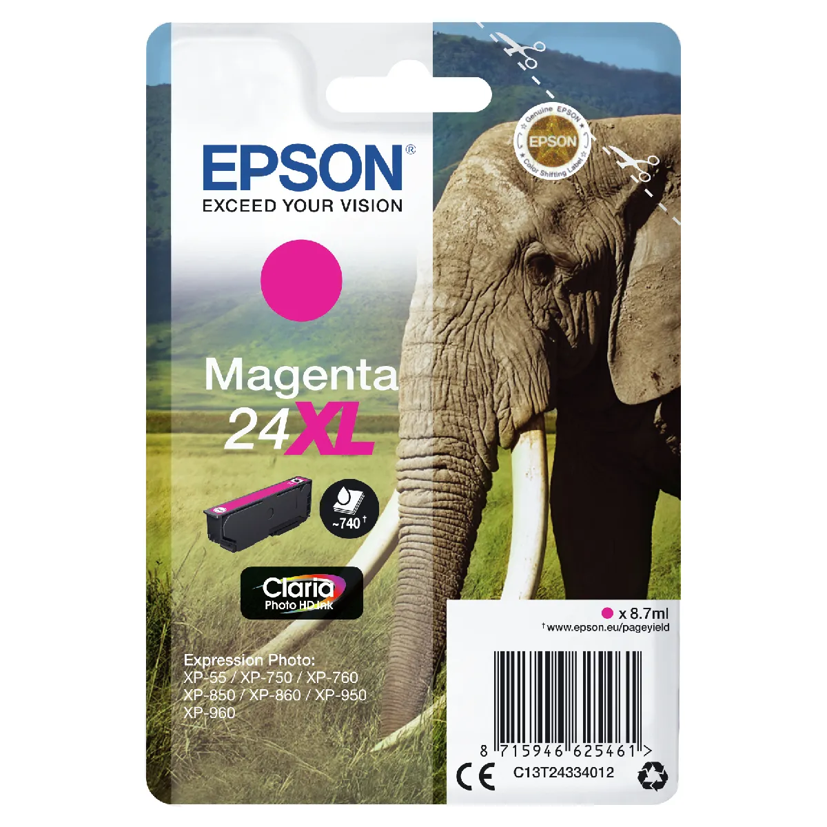 Epson 24XL 8.7 ml original emballage coque avec alarme radioélectrique cartouche d'encre pour Expression Photo XP 55 750 760 850 860 950 960 970 Expression Premium XP 750 850 - vue 2