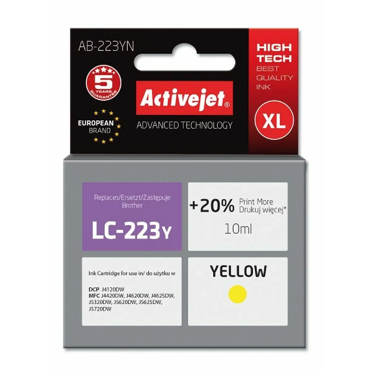 Activejet AB 223YN cartouche d'encre 1 pièce Compatible Rendement élevé Jaune