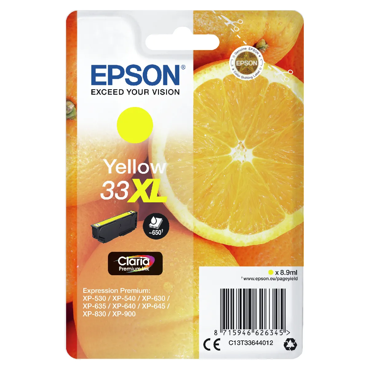 Epson 33XL 8.9 ml jaune original emballage coque avec alarme radioélectrique/ acoustique cartouche d'encre pour Expression Home XP 635 830 Expression Premium XP 530 540 630 635 640 645 830 900 - vue 2