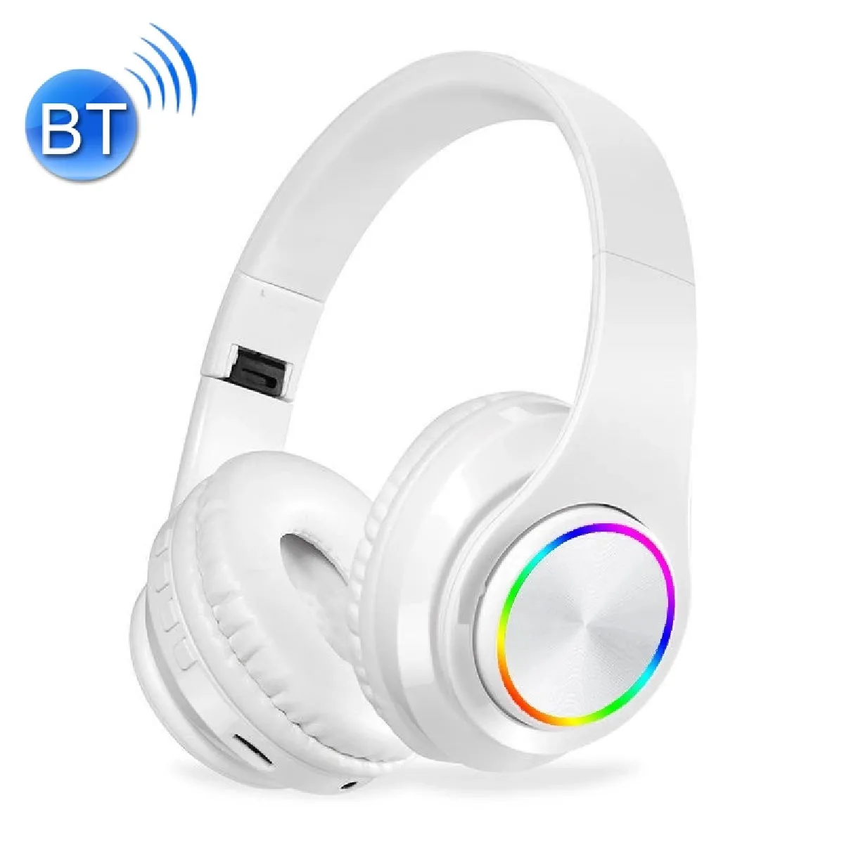 Yonis Blanc Casque Bluetooth V5.0 Sans Fil Autonomie 120H Compatible Android Apple + Sd 4Go