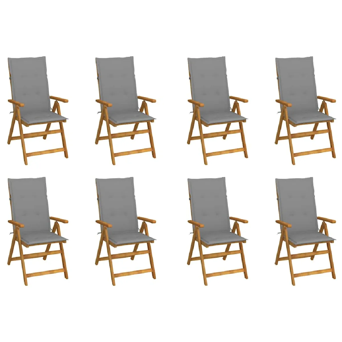 Vidaxl Chaises Pliables De Jardin Avec Coussins Lot De 8 Bois D Acacia - Image 3