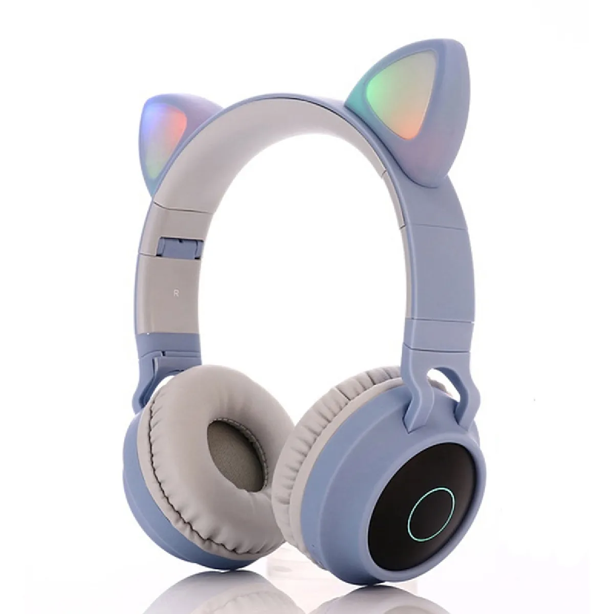Yonis Bleu Casque Bluetooth Oreilles De Chat Pliable Led