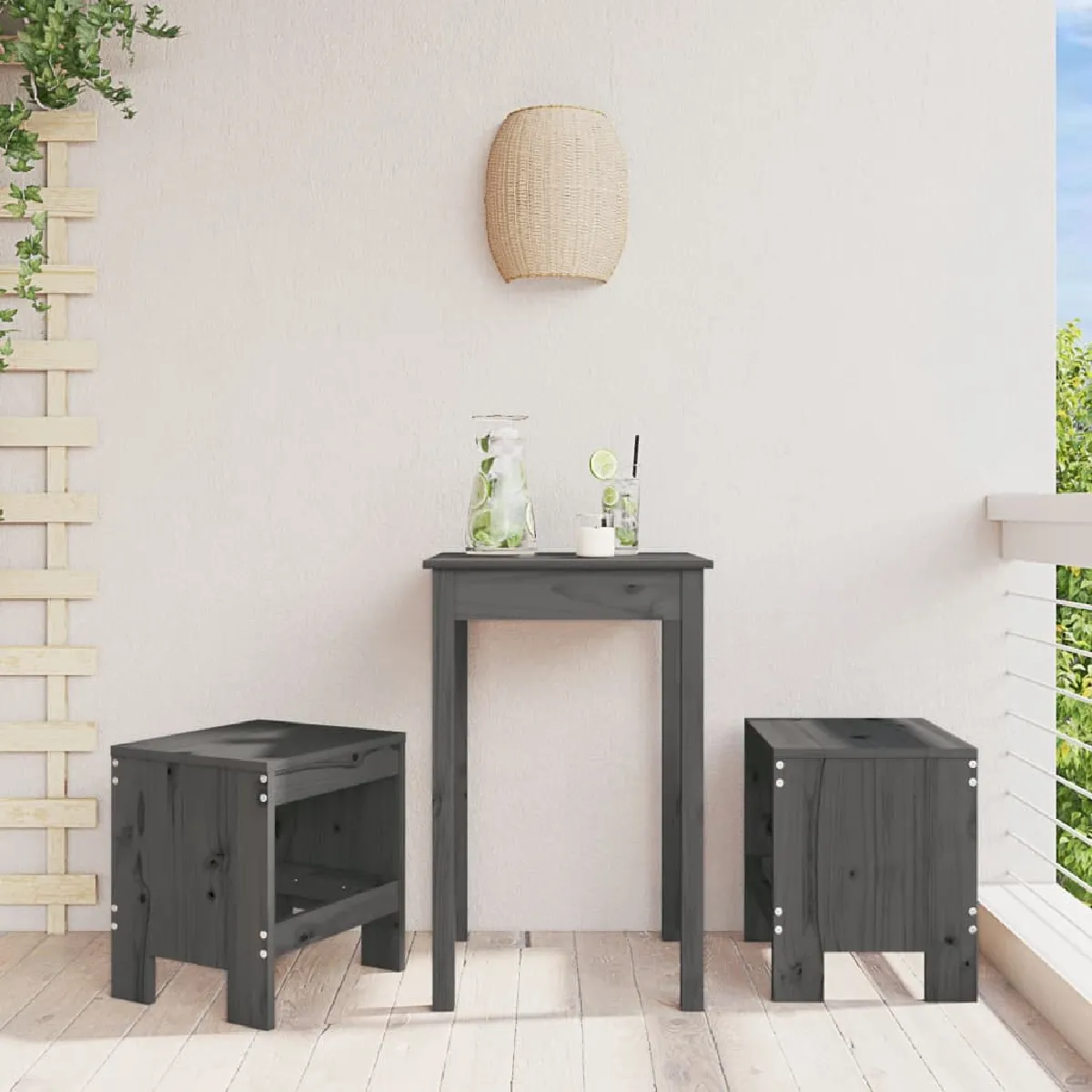 vidaXL Tabourets de jardin - Lot de 2 - Bois de pin massif, Gris
