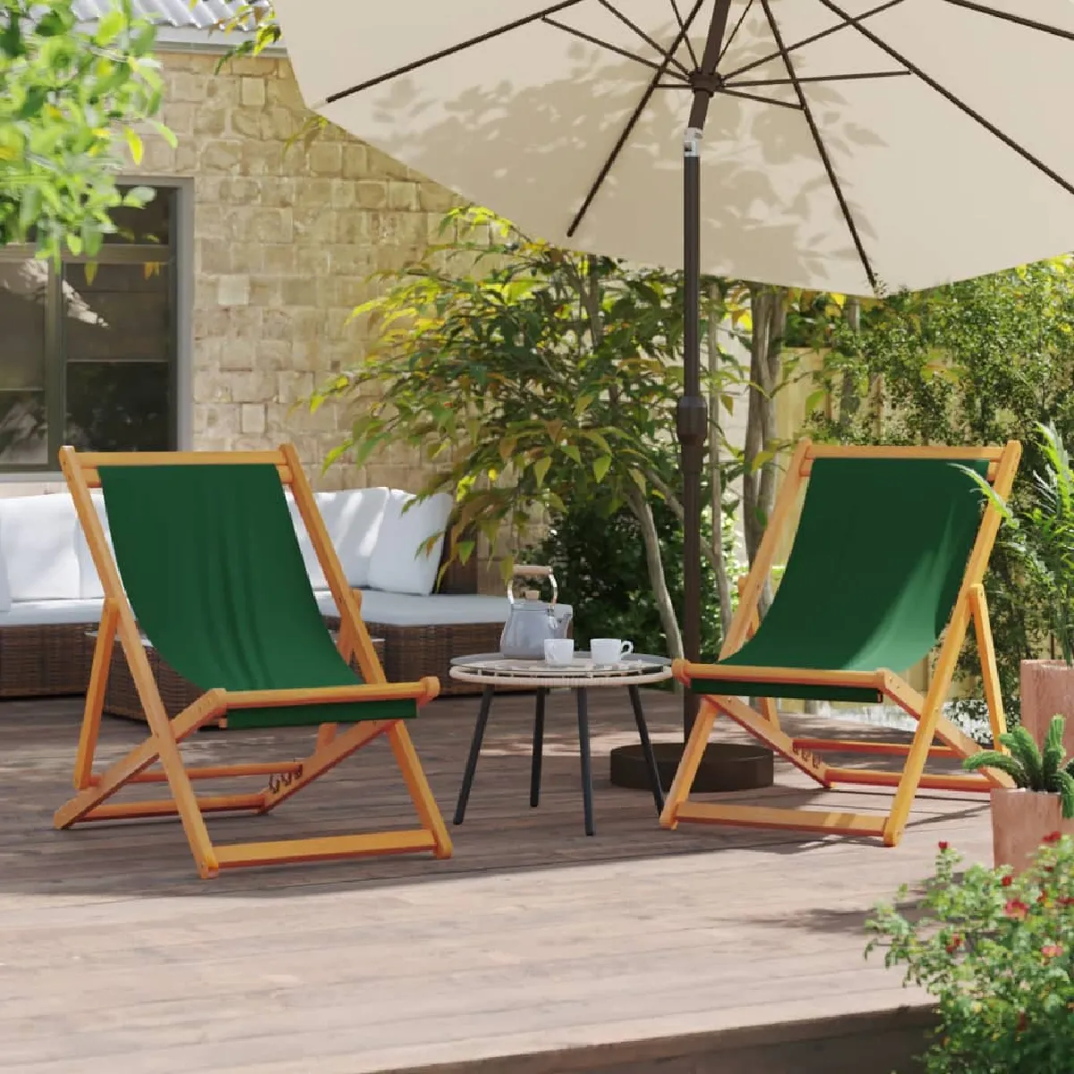 vidaXL Chaises de plage pliantes lot de 2 Bois et tissu - vue 4