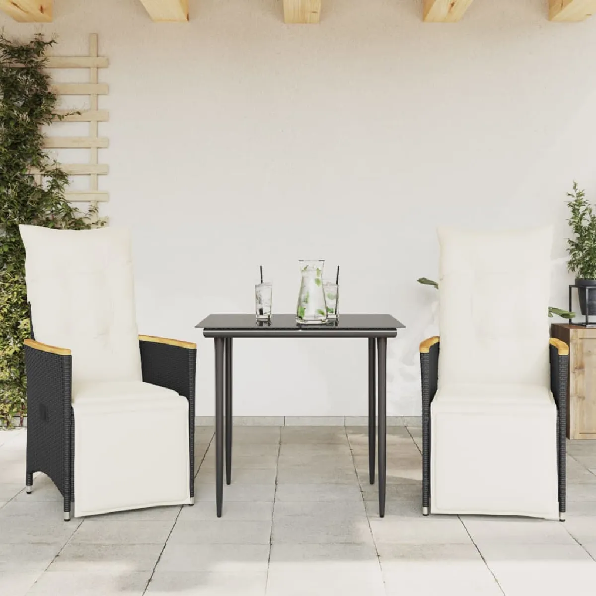 vidaXL Lot de 2 chaises inclinables de jardin avec coussins rotin noir