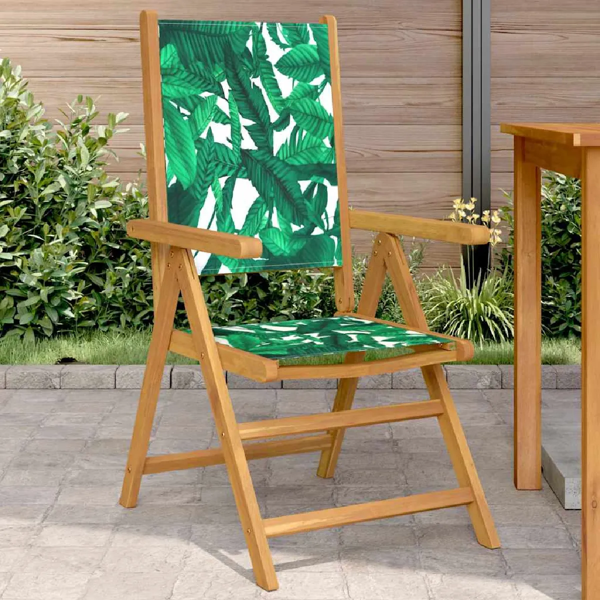 vidaXL Chaises de jardin - Bois d'acacia - Motif feuille