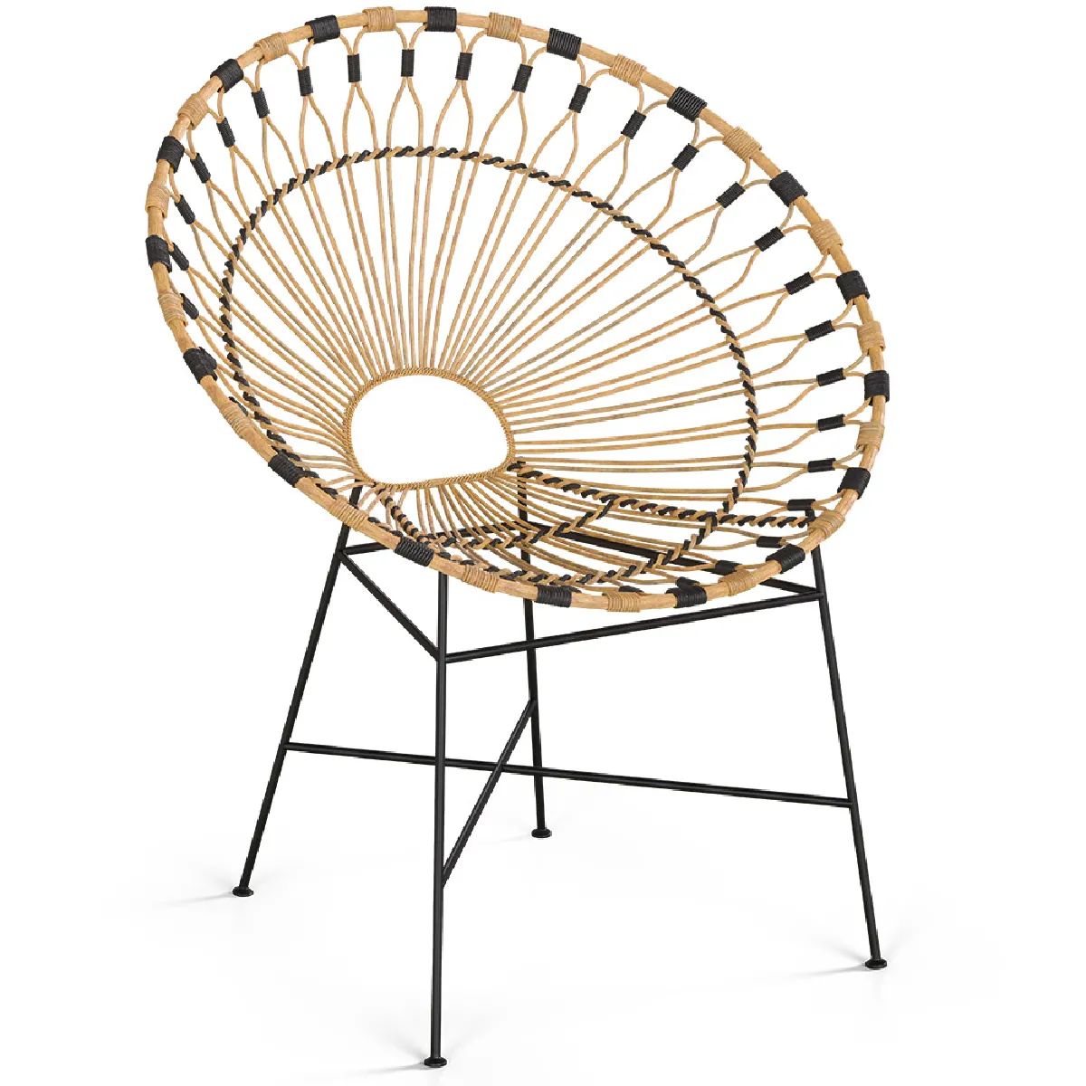 Chaise d'extérieur ronde en rotin synthétique Design Boho Bali Elsa Naturel