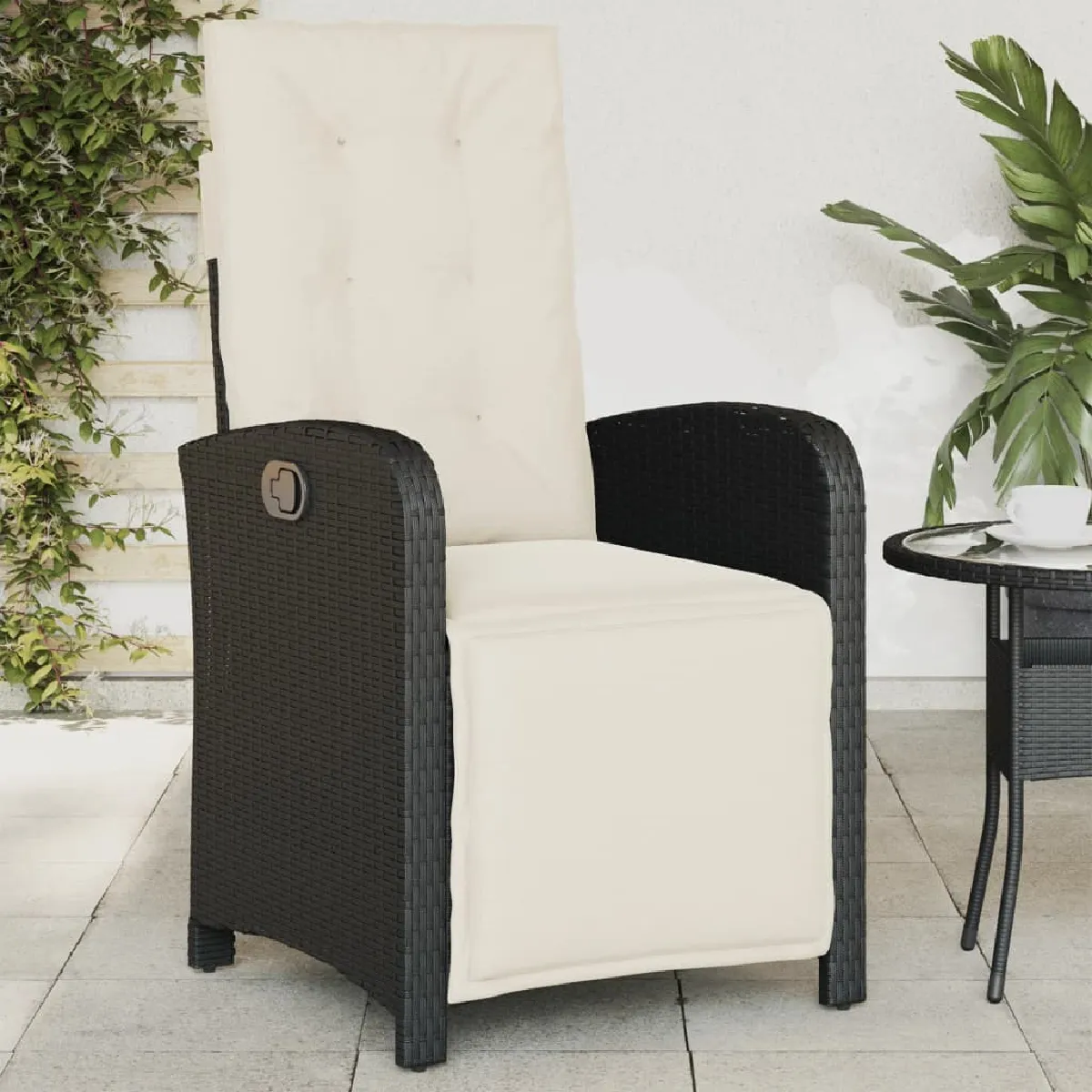 vidaXL Chaise inclinable avec repose-pied - Résine tressée - Noir