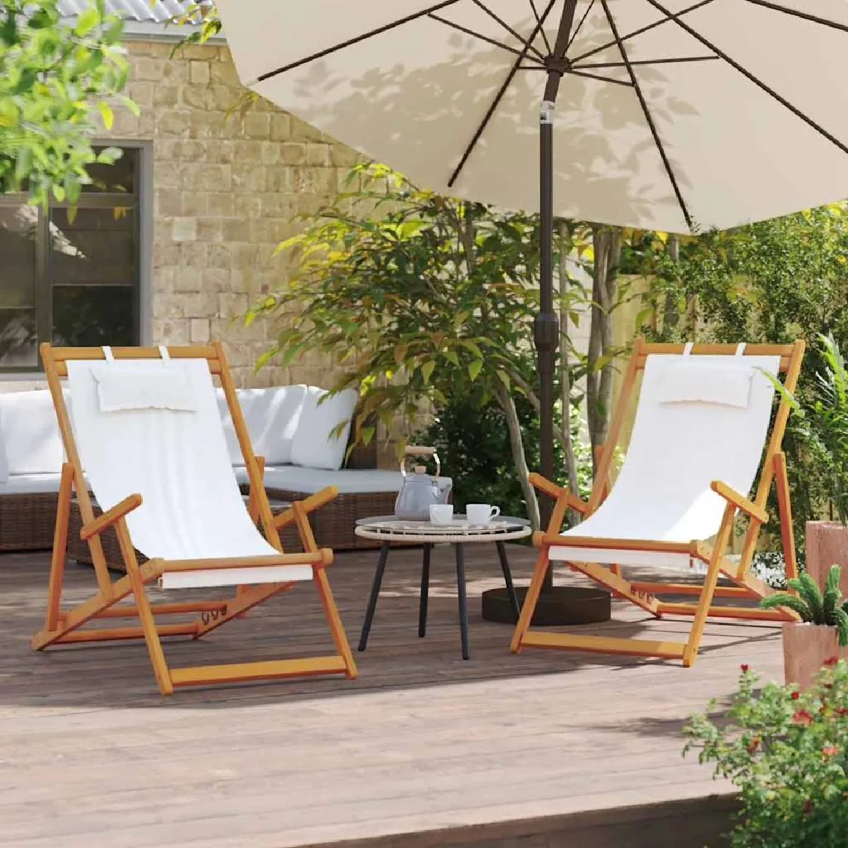 vidaXL Chaises de plage pliables - Lot de 2 - Crème