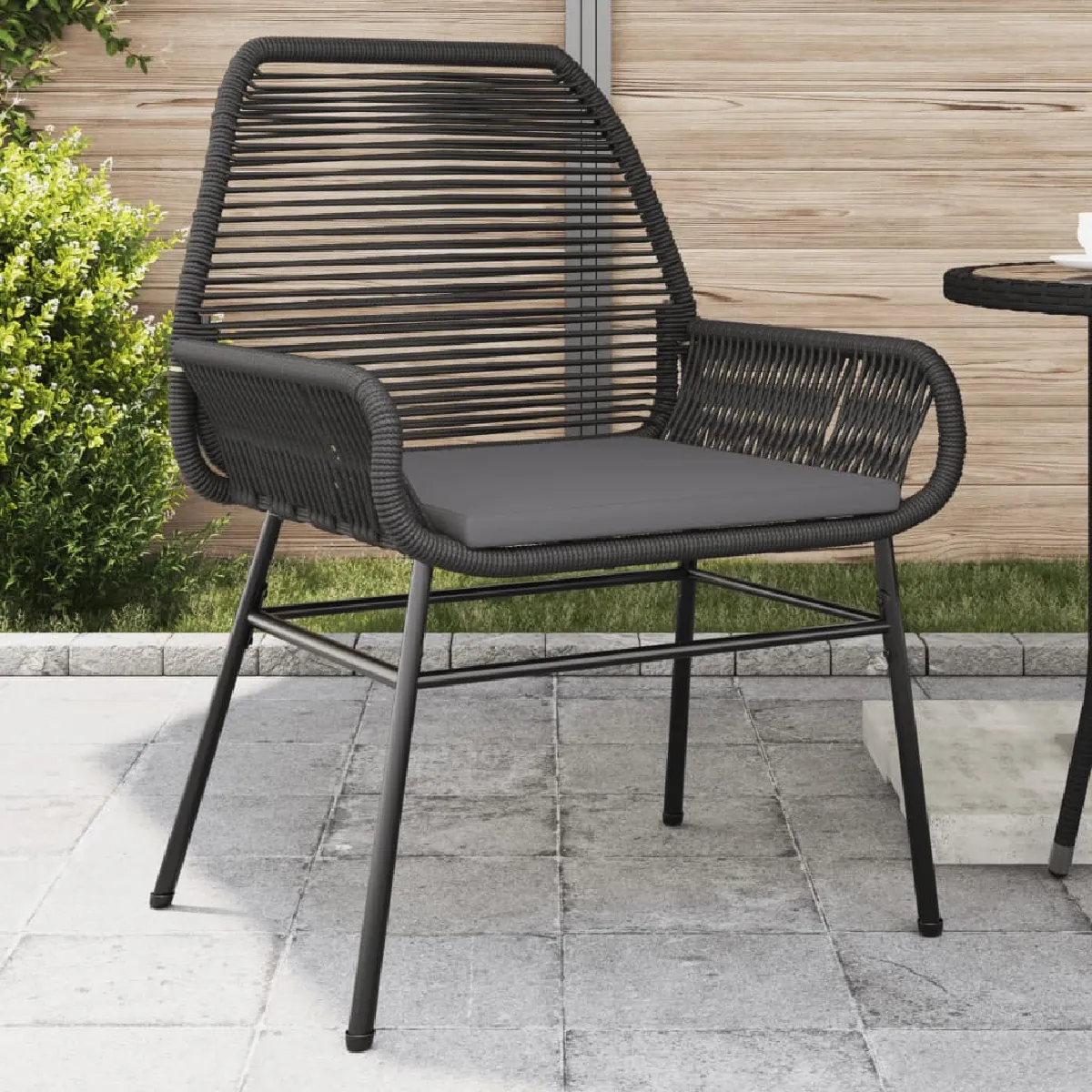 vidaXL Chaises de jardin avec coussins - Résine tressée noire - Lot de 2