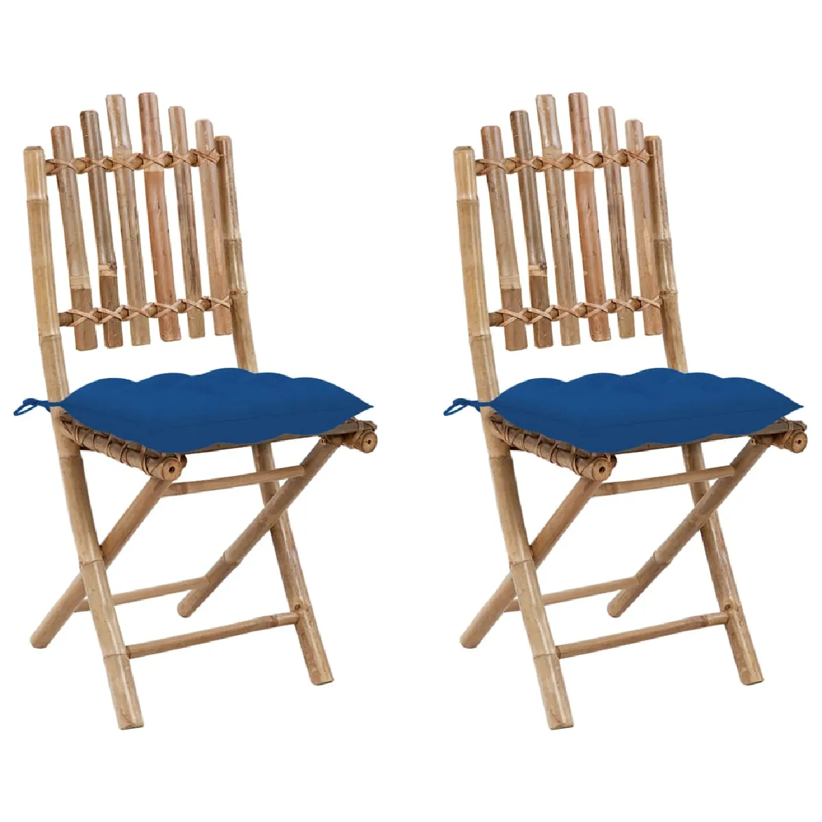 vidaXL Chaises pliables de jardin lot de 2 avec coussins Bambou - vue 2