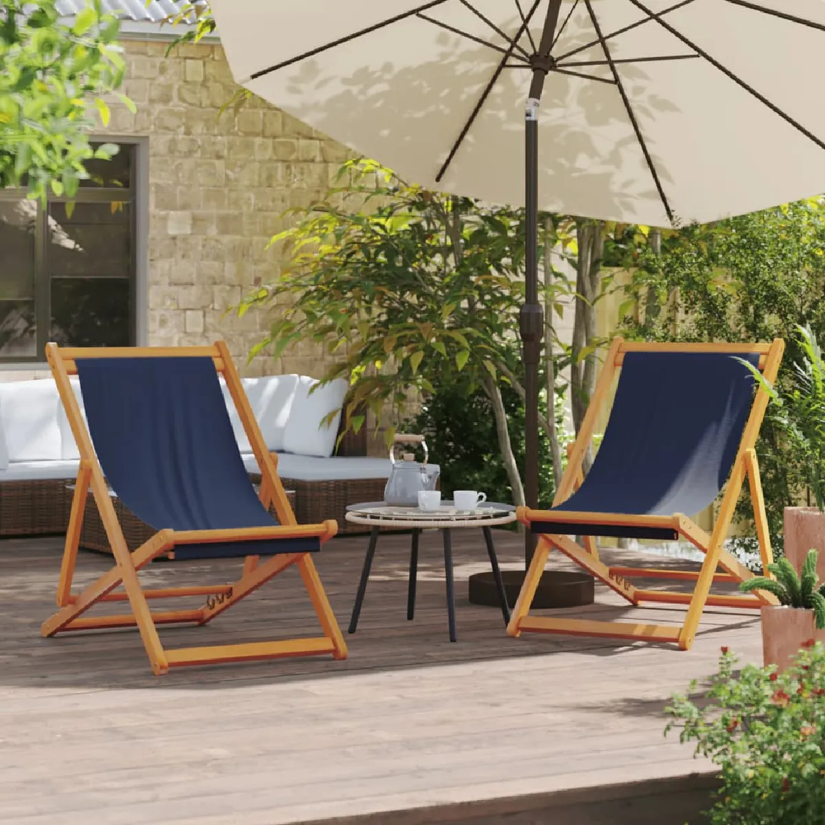 vidaXL Chaises de plage pliables - Lot de 2 Bleu