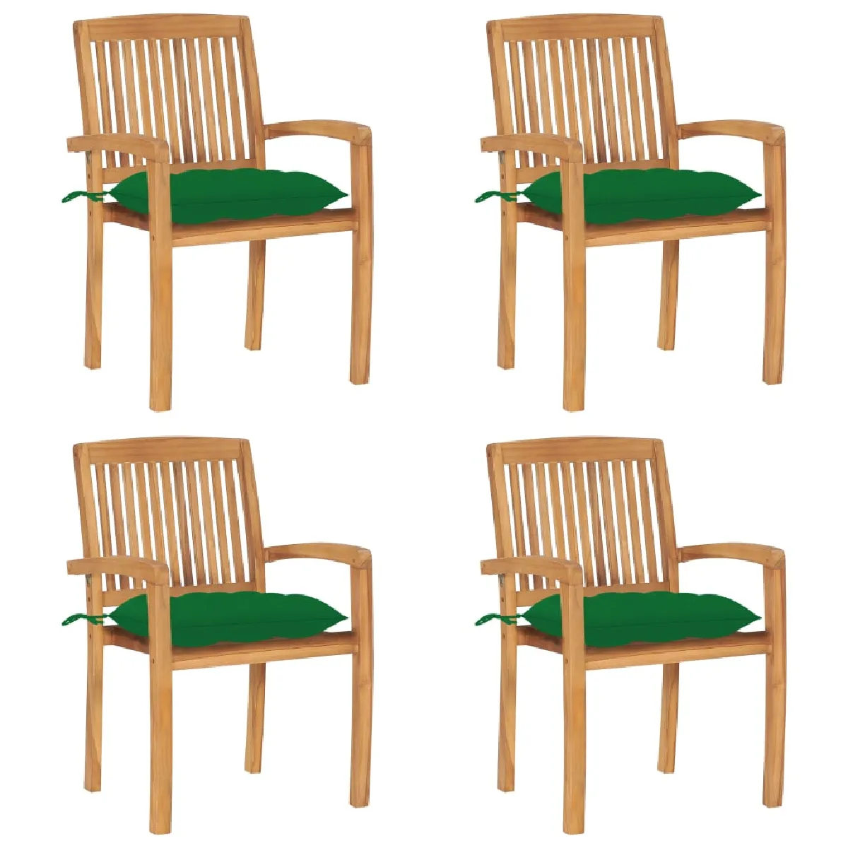 vidaXL Chaises de Jardin Empilables avec Coussins Lot de 8 Teck Solide - vue 2