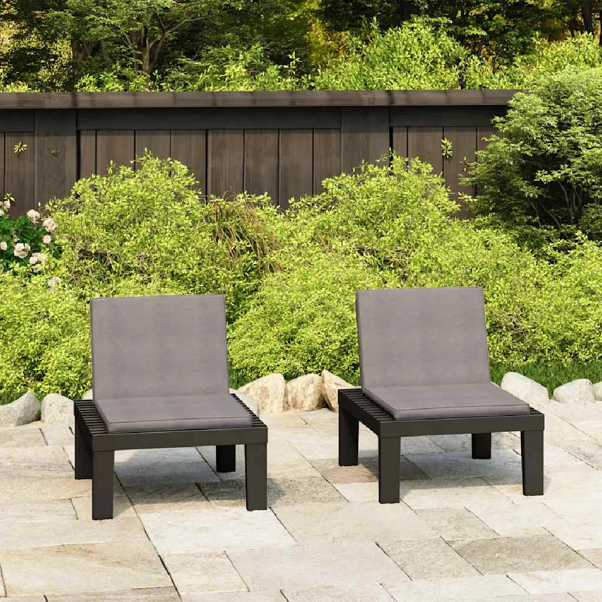 Vidaxl Gris Chaises De Salon De Jardin - Lot De 2 - Plastique