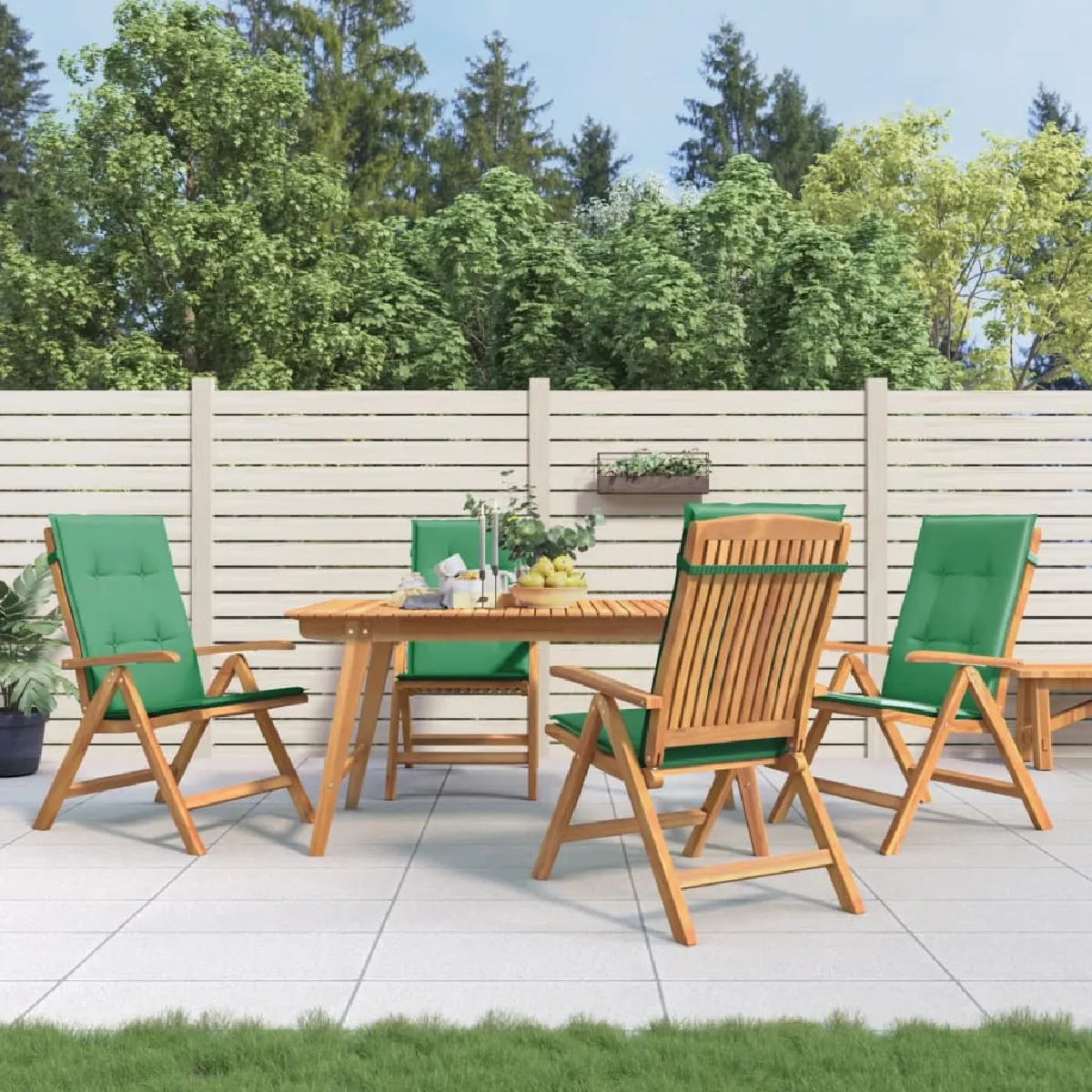 vidaXL Chaises de jardin inclinables lot de 4 et coussins Bois teck