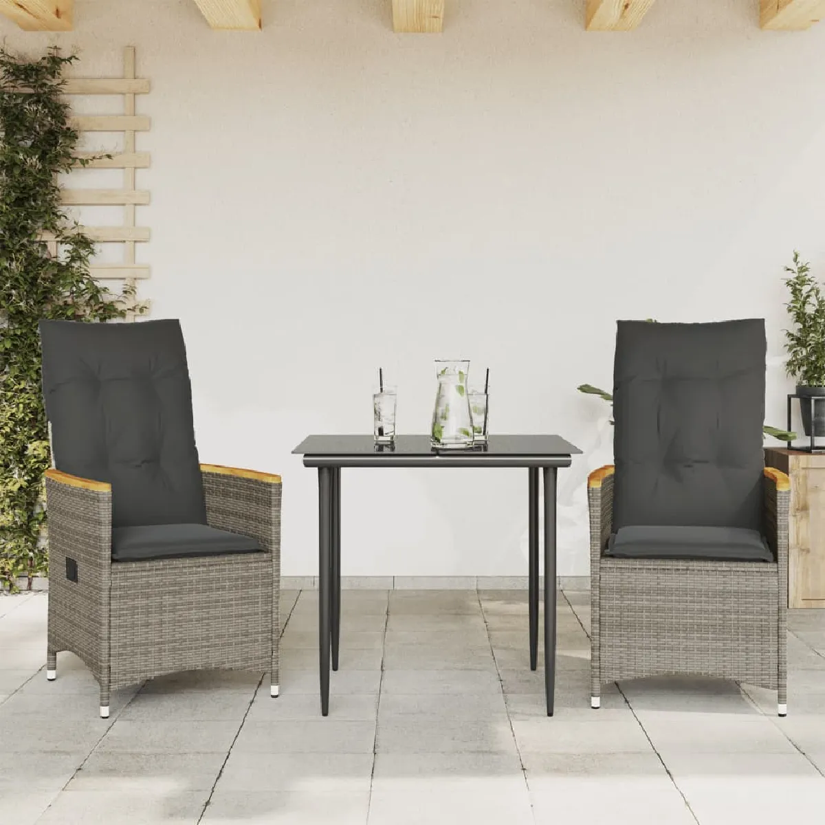vidaXL Chaises inclinables de jardin (2 pcs) - Coussins gris