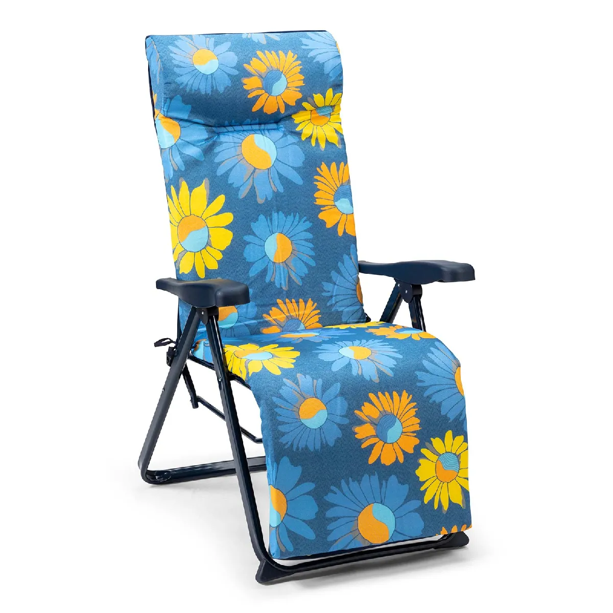 Solenny fauteuil pliant de jardin - Bleu et jaune fleuri