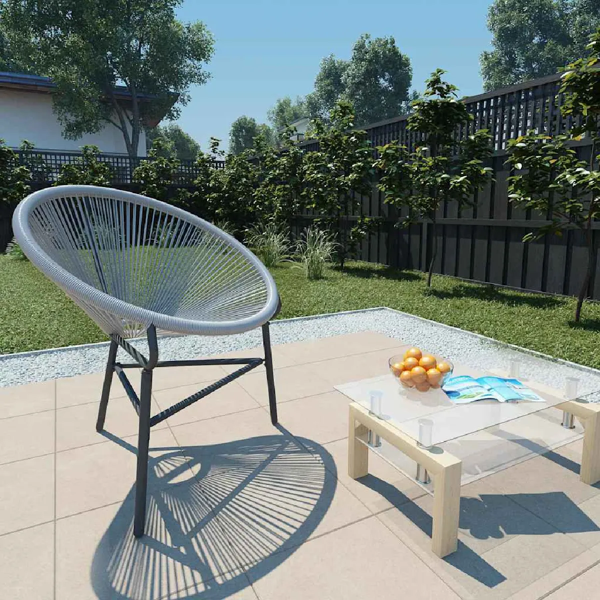 vidaXL Chaise de jardin forme lune - Résine tressée grise