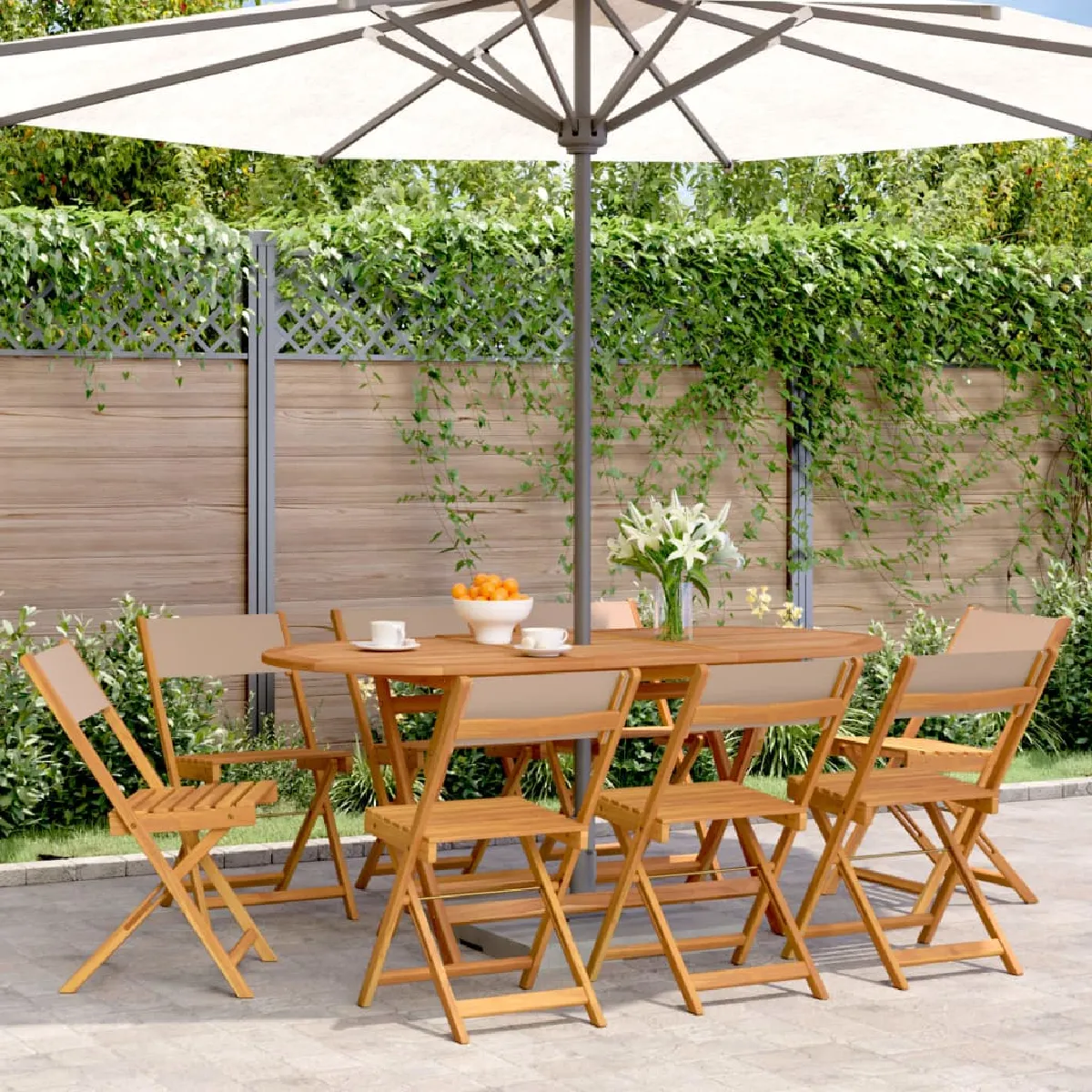vidaXL Chaises pliantes Tissu et bois massif - vue 2