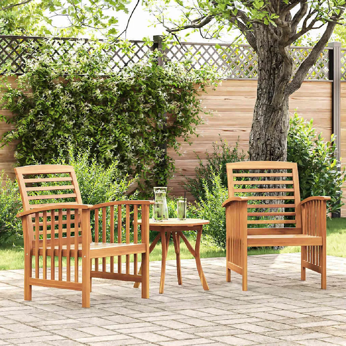 vidaXL Chaises de jardin Bois d'acacia Lot de 3 - vue 2