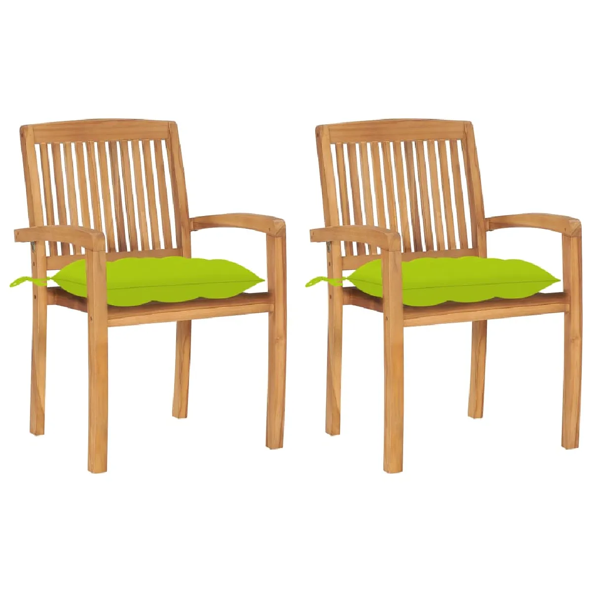 vidaXL Chaises jardin lot de 2 coussins verts Teck massif - vue 7