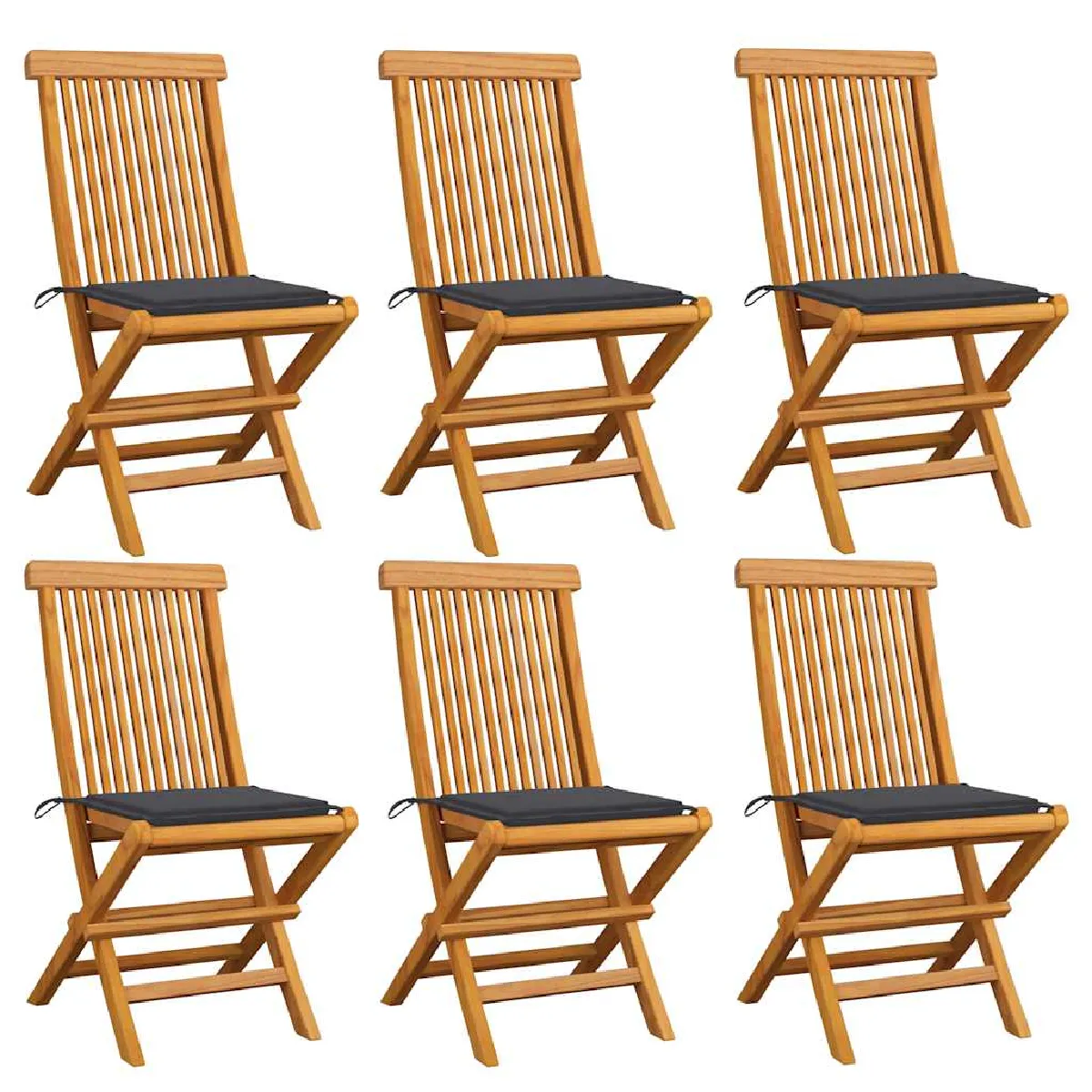 Vidaxl 6 Chaises De Jardin Avec Coussins Anthracite Bois De Teck - Image 3