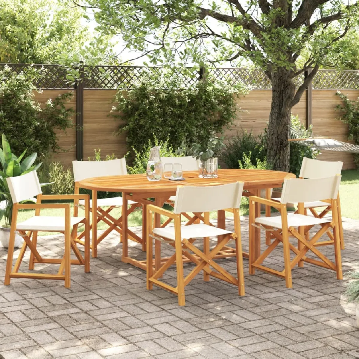 Non Communiqué Blanc Chaises De Jardin Pliables Lot De 6 Crème Tissu - Image 3