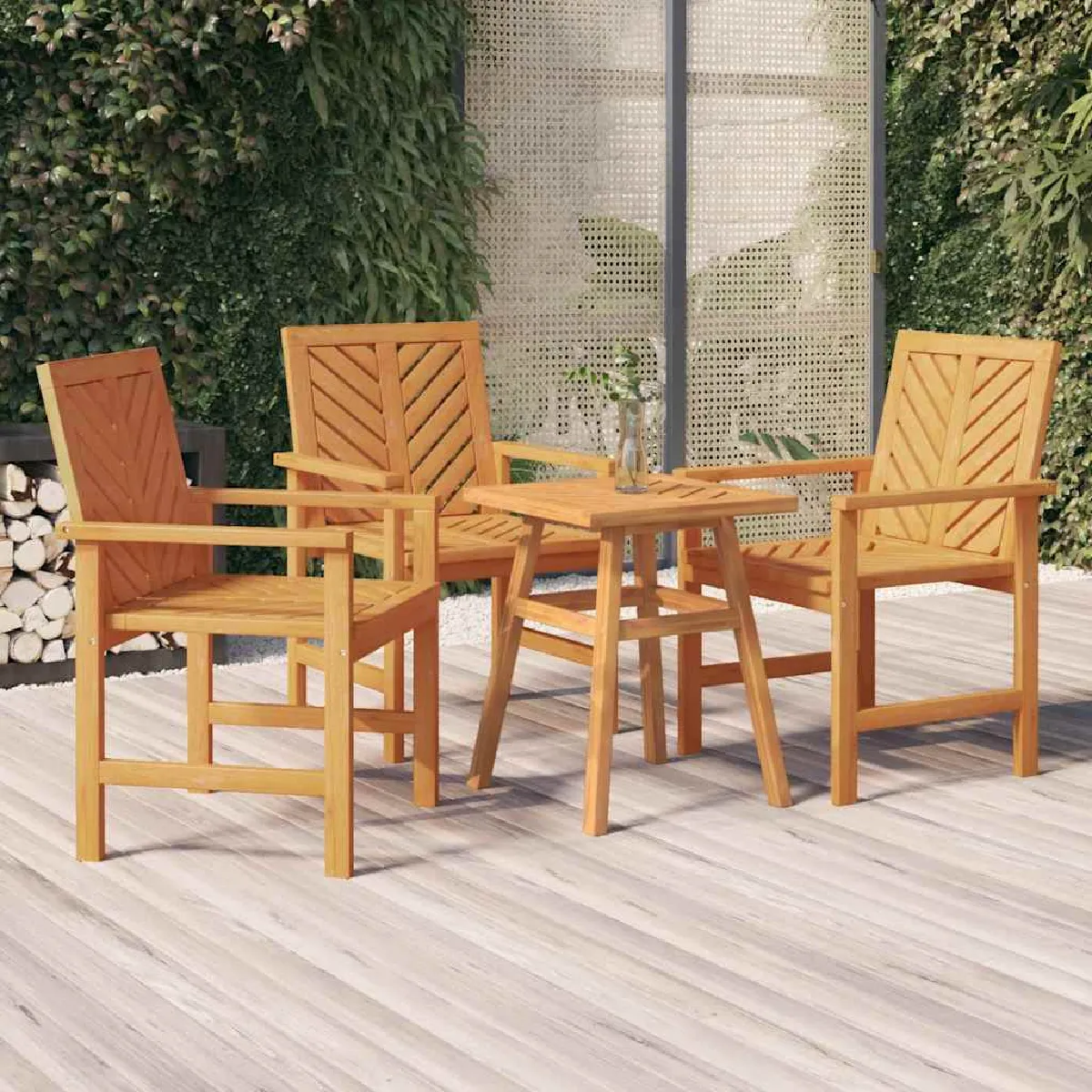 vidaXL Chaises à Manger de Jardin Lot de 3 Bois Massif Acacia
