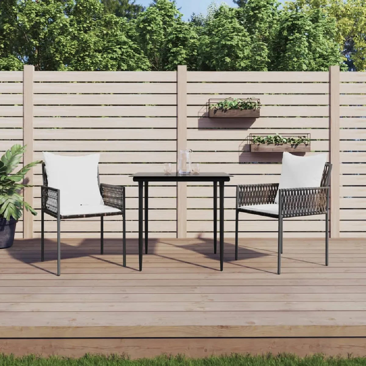 vidaXL Chaises de jardin et coussins lot de 2 Résine tressée